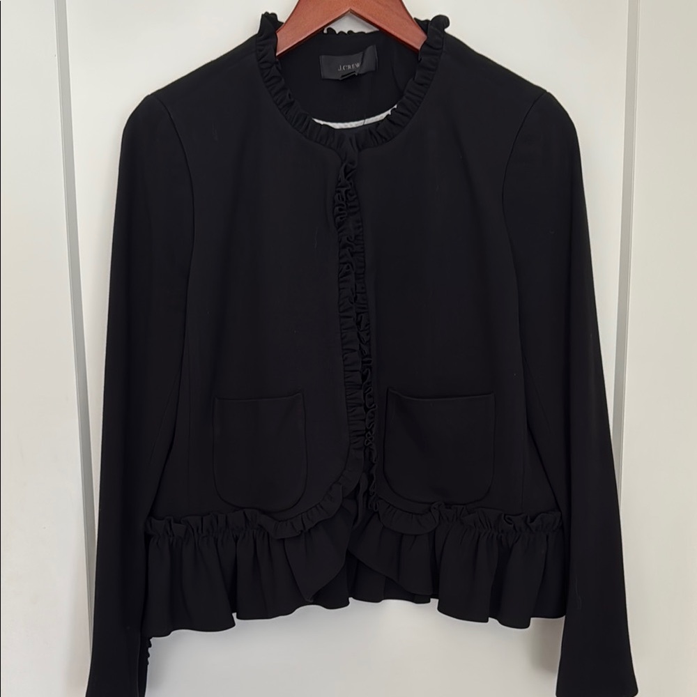 J. Crew Black Ruffle Jacket